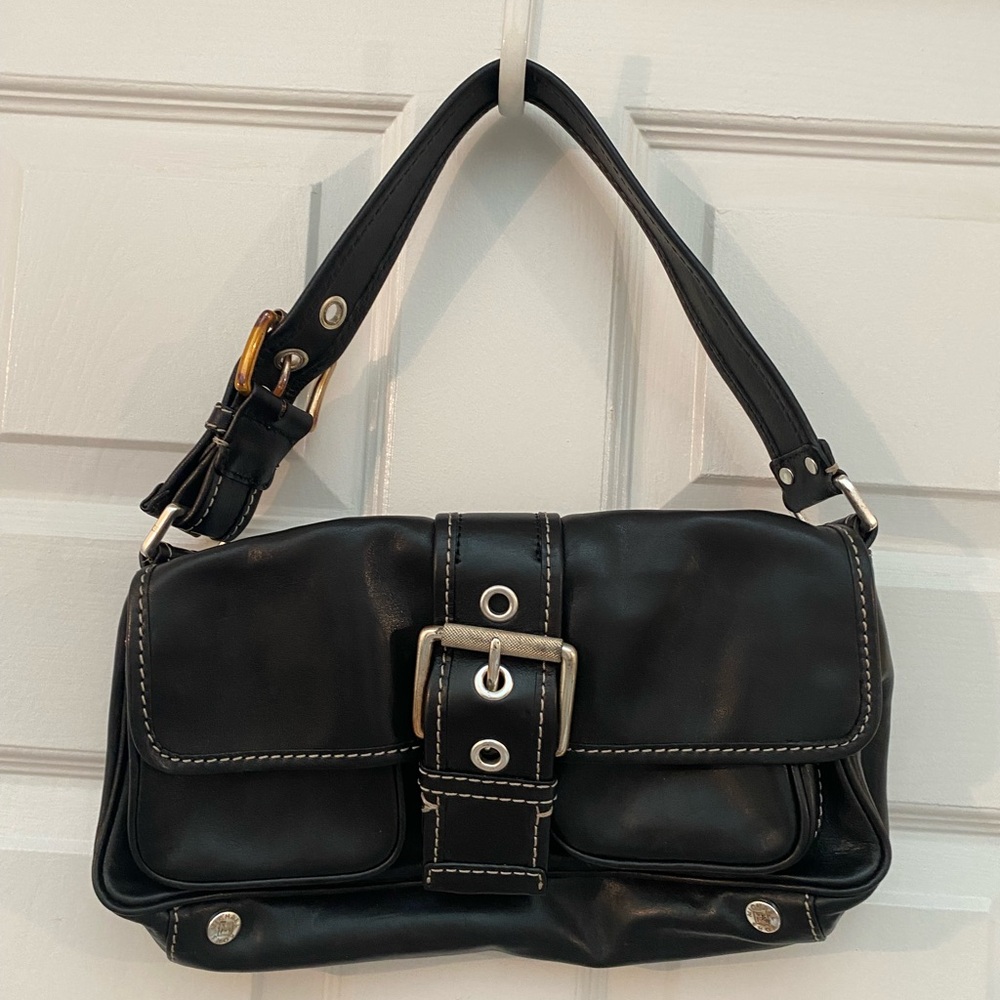 Michael Kors Black Leather Shoulder Bag with Buckle